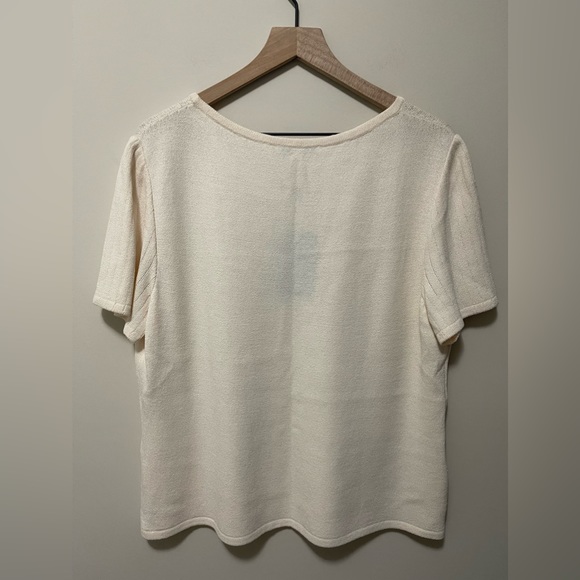 ST. JOHN Bright White Wool Short Sleeve Knit Sweater Size XL - Picture 5 of 6